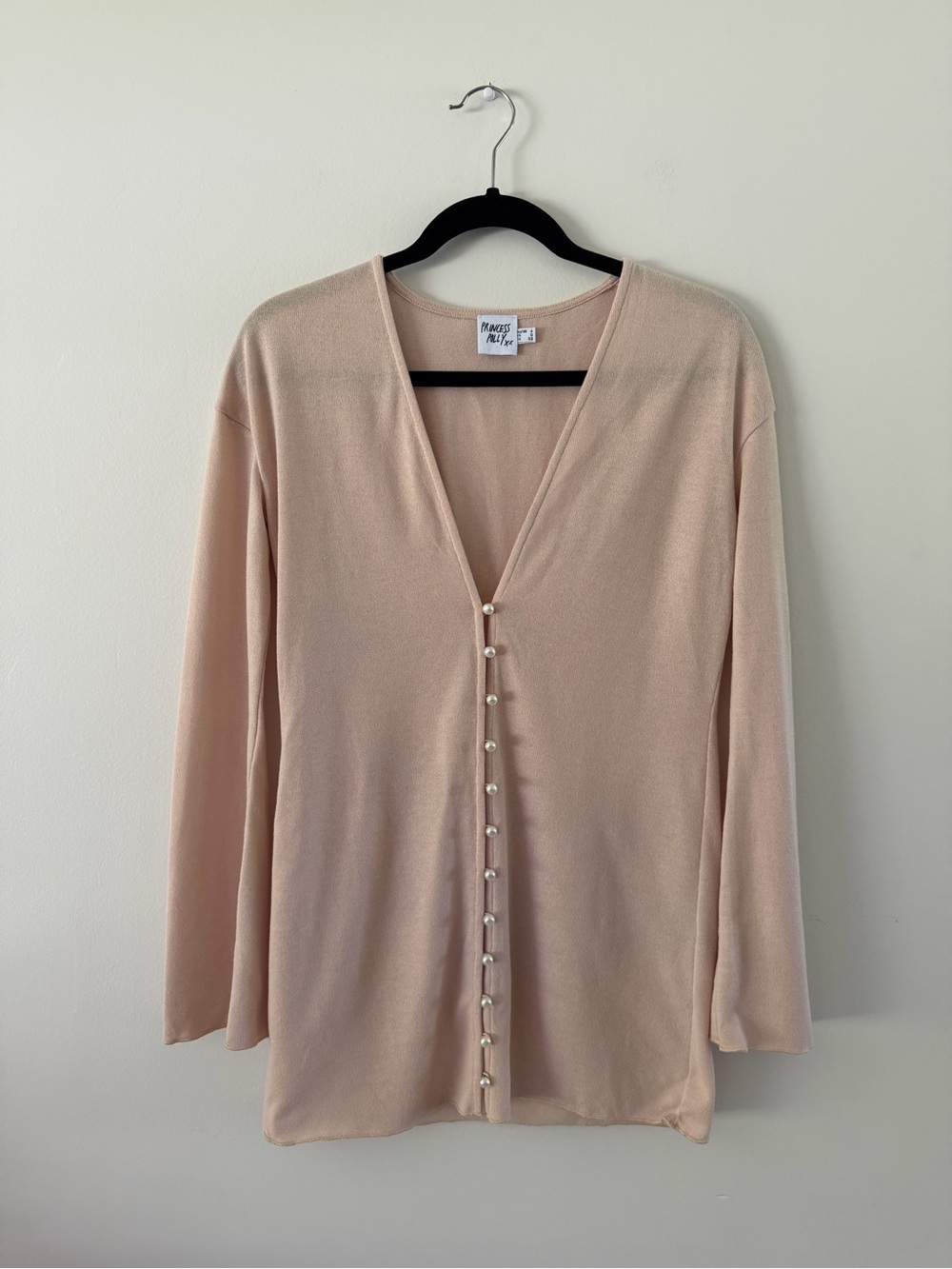Princess Polly Beige Neutral Coquette Pearl Button Cardigan Sweater Women’s 0